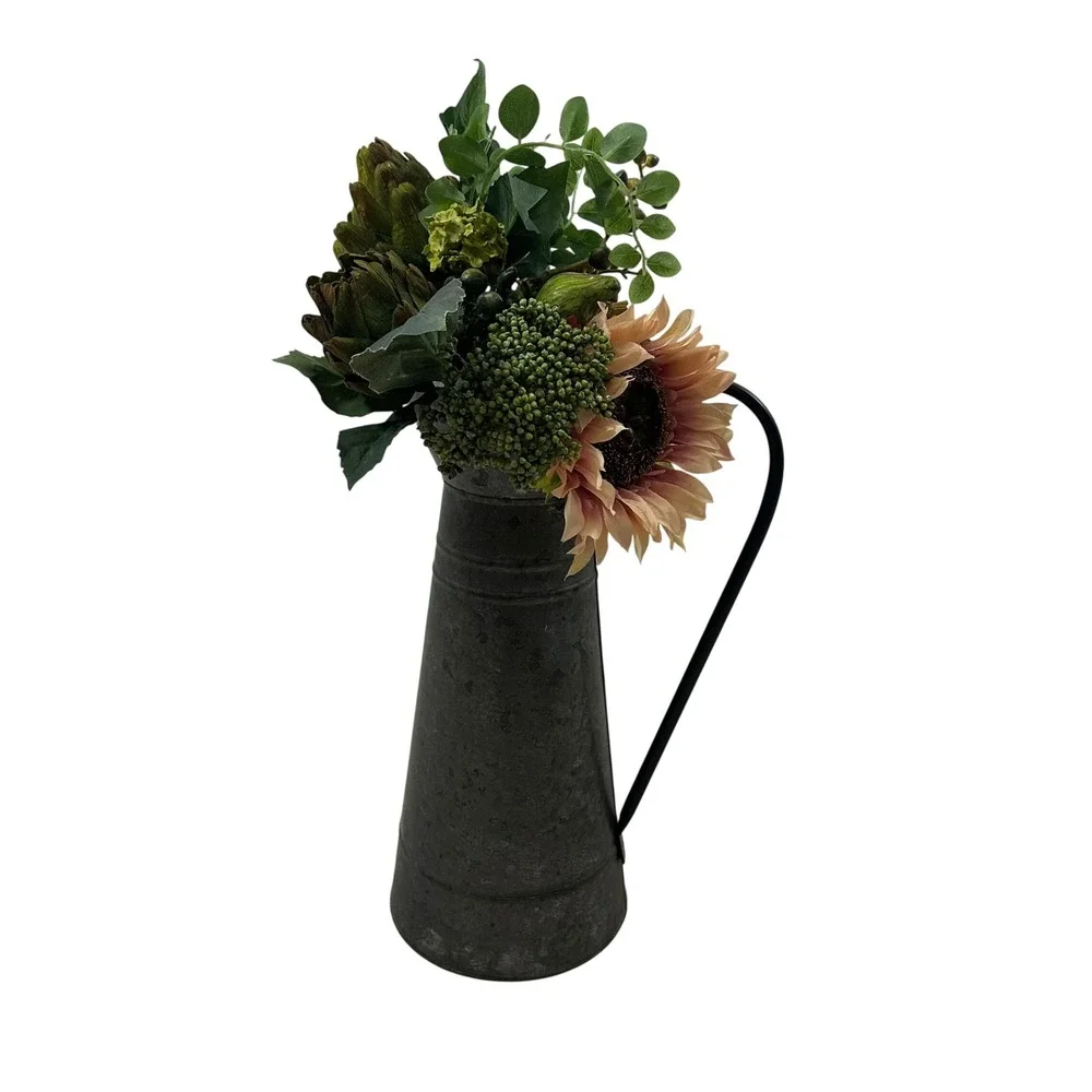Rustic Galvanized Metal Pitcher Vase Dark Grey Farmhouse Decorative Jug 16.5in